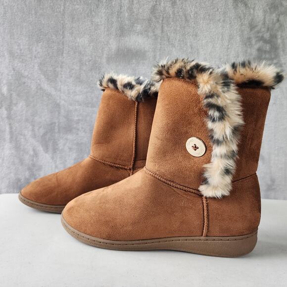 Vionic Boots Womens 8 Cheasnut Fairfax Faux Fur Lined Winter Leopard Slipper - Picture 6 of 10